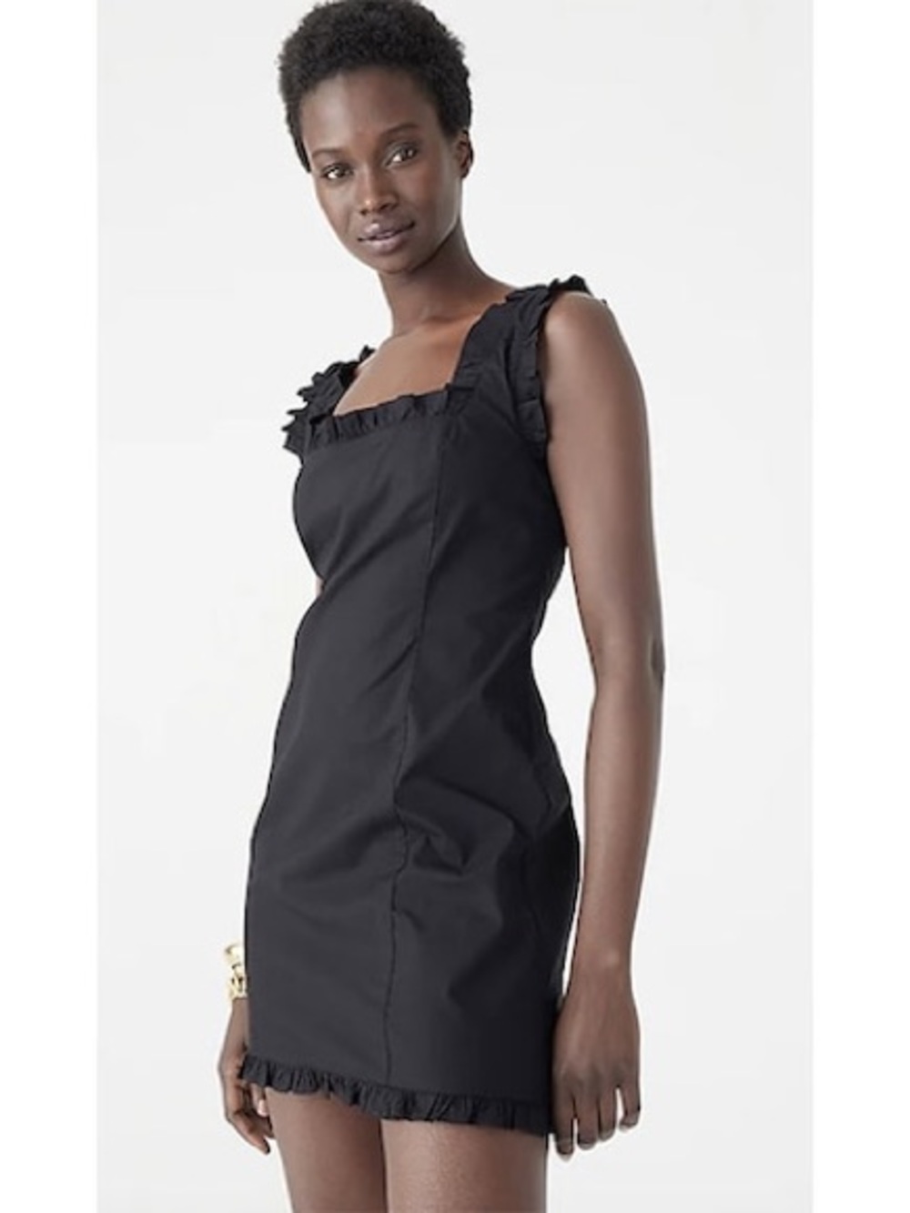 J.Crew Black Ruffle Trim Mini Dress Sleeveless Cotton Blend Size 10 Preppy